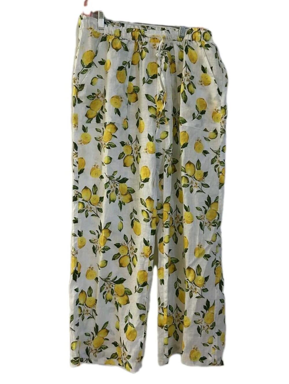 Cynthia Rowley Linen Blend Size L Woman’s Pants Summer Lemon & White